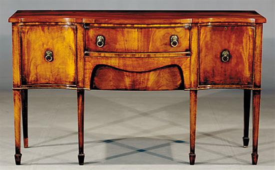 Appraisal: Georgian style mahogany serpentine sideboard late th centuryshaped top over