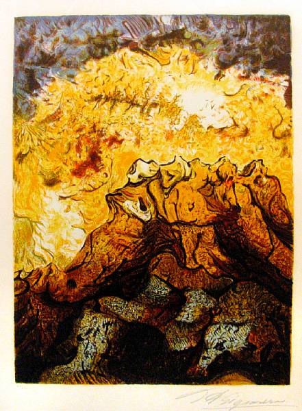 Appraisal: David Alfaro Siqueiros Phosphorescent Volcano Lithograph printed in colors signed