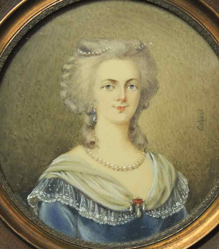 Appraisal: MINIATURE PAINTING ON IVORY OF MARIE ANTOINETTE Circular '' in