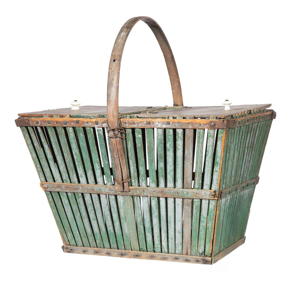 Appraisal: Antique Louisiana Picnic Basket th c remnants of green paint