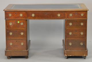 Appraisal: Continental leather top desk in three parts ht wd and