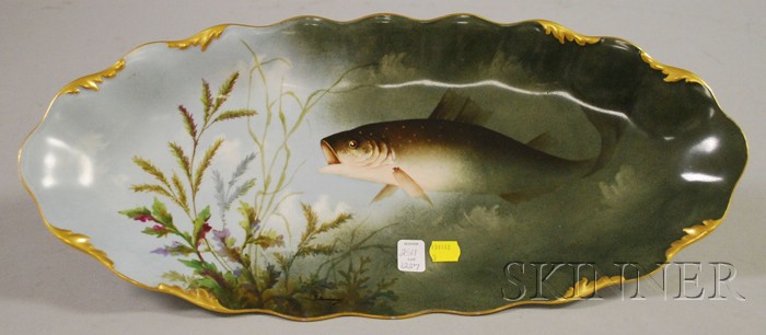 Appraisal: Limoges Porcelain Hand-painted Fish Platter signed Senamauc lg in