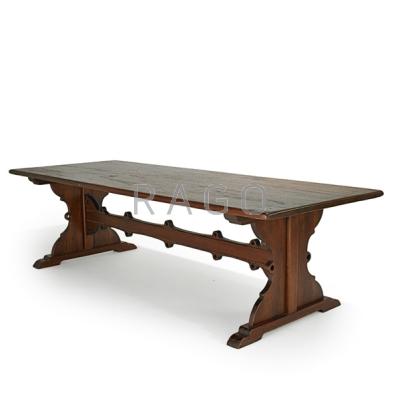 Appraisal: EASTLAKE STYLE DINING TABLE Walnut trestle base th c x