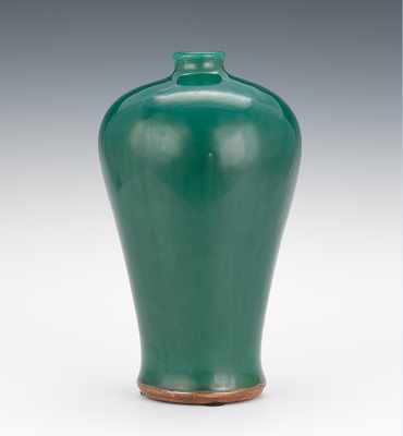 Appraisal: A Chinese Monochrome Teal Glaze Meiping Vase Thickly potted vase