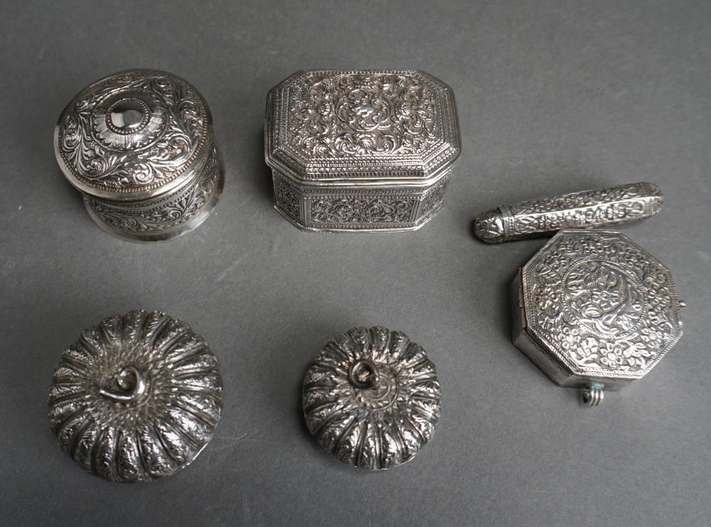 Appraisal: Five Asian Sterling Silver Betel Boxes Gross ozt