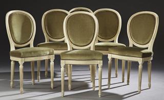 Appraisal: Set of Six French Louis XVI Style Polychromed Upho Set