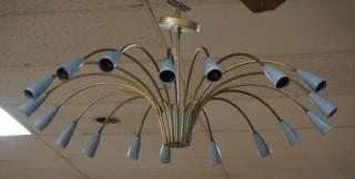 Appraisal: Mid Century STILNOVO style Brass Enamel Chandeli Mid Century STILNOVO