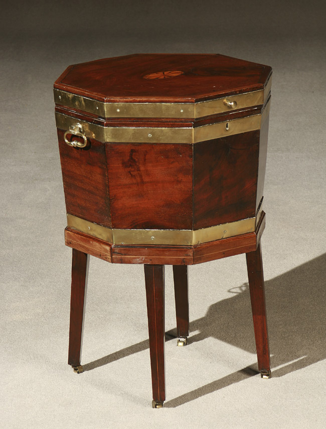 Appraisal: George III Satinwood Inlaid Brass Bound Mahogany Octagonal Cellaret on