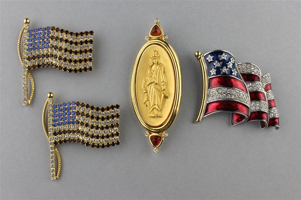 Appraisal: ANN HAND USA FLAG BROOCH AND LADY OF LIBERTY BROOCH