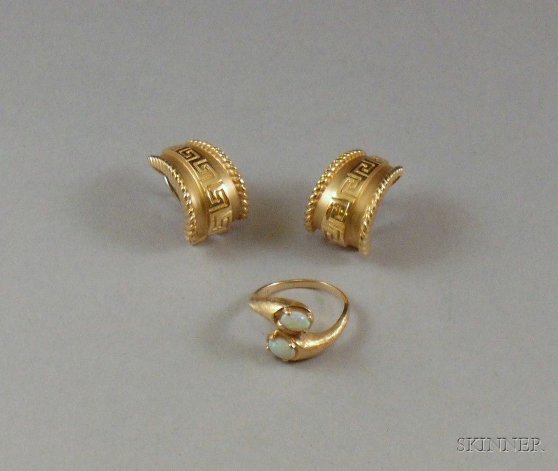 Appraisal: Pair of kt Gold Greek Key Decorated Half-hoop Earrings and