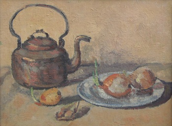 Appraisal: Arthur Laws American - Still life with copper kettle and