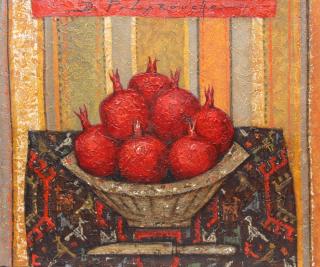 Appraisal: Dmitry Polarouche Ukrainian Born Still Life with Pomegranates Knife and