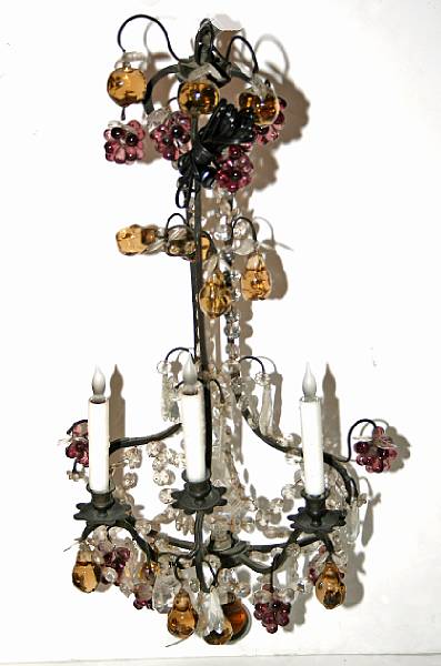 Appraisal: A Louis XVI style patinated bronze and glass three-light wall