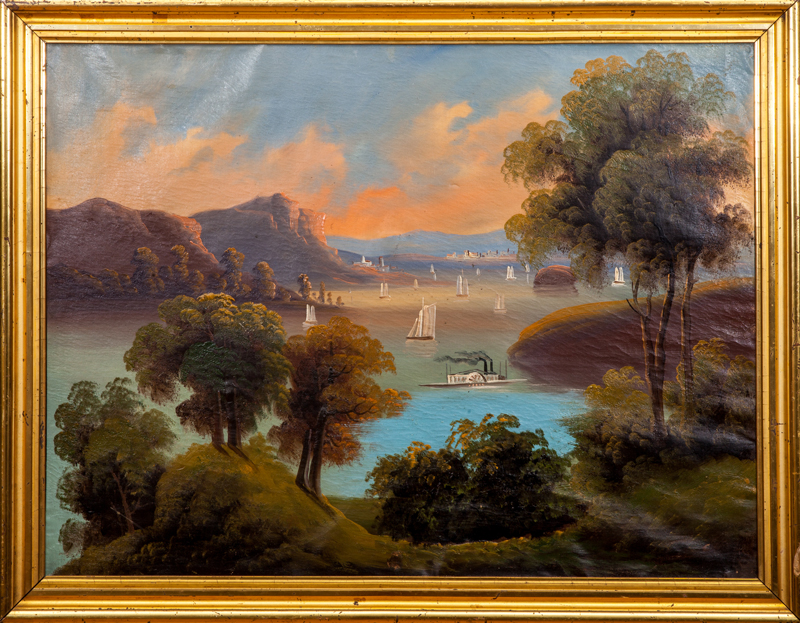 Appraisal: AMERICAN SCHOOL VIEW ON THE HUDSON Oil on canvas unsigned