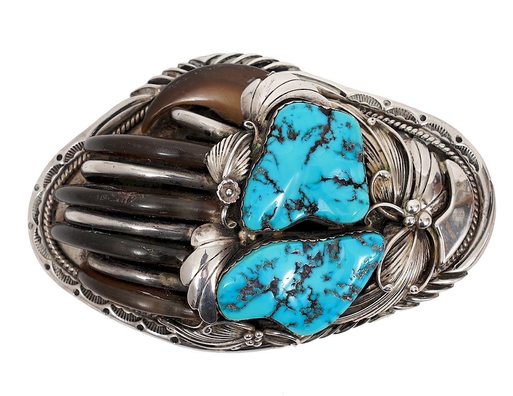 Appraisal: Large Navajo Turquoise Sterling Belt Buckle Massive Navajo turquoise bear