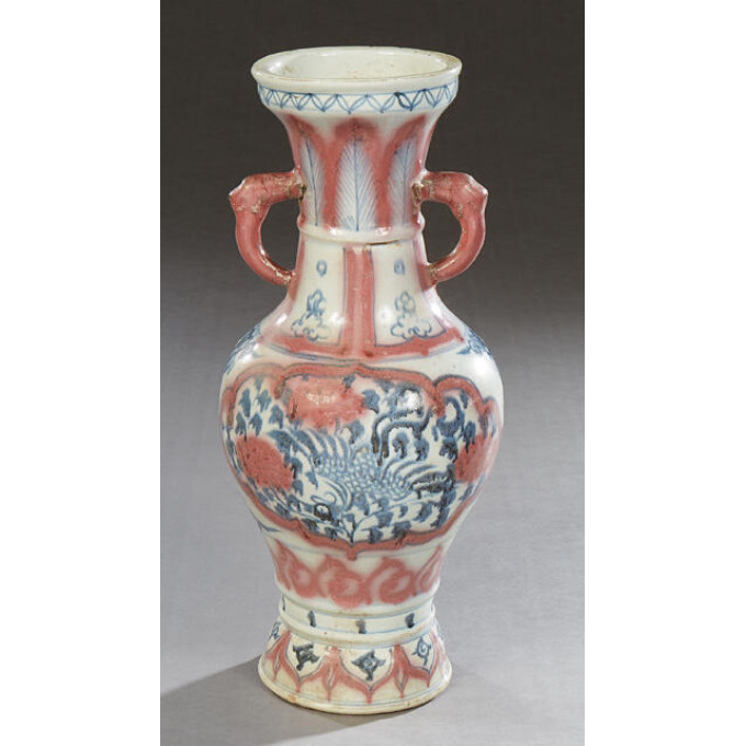 Appraisal: Chinese Blue and Red Porcelain Baluster Vase th c the