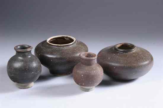 Appraisal: FOUR CHINESE BROWN GLAZED PORCELAIN VESSELS Song dynasty - in