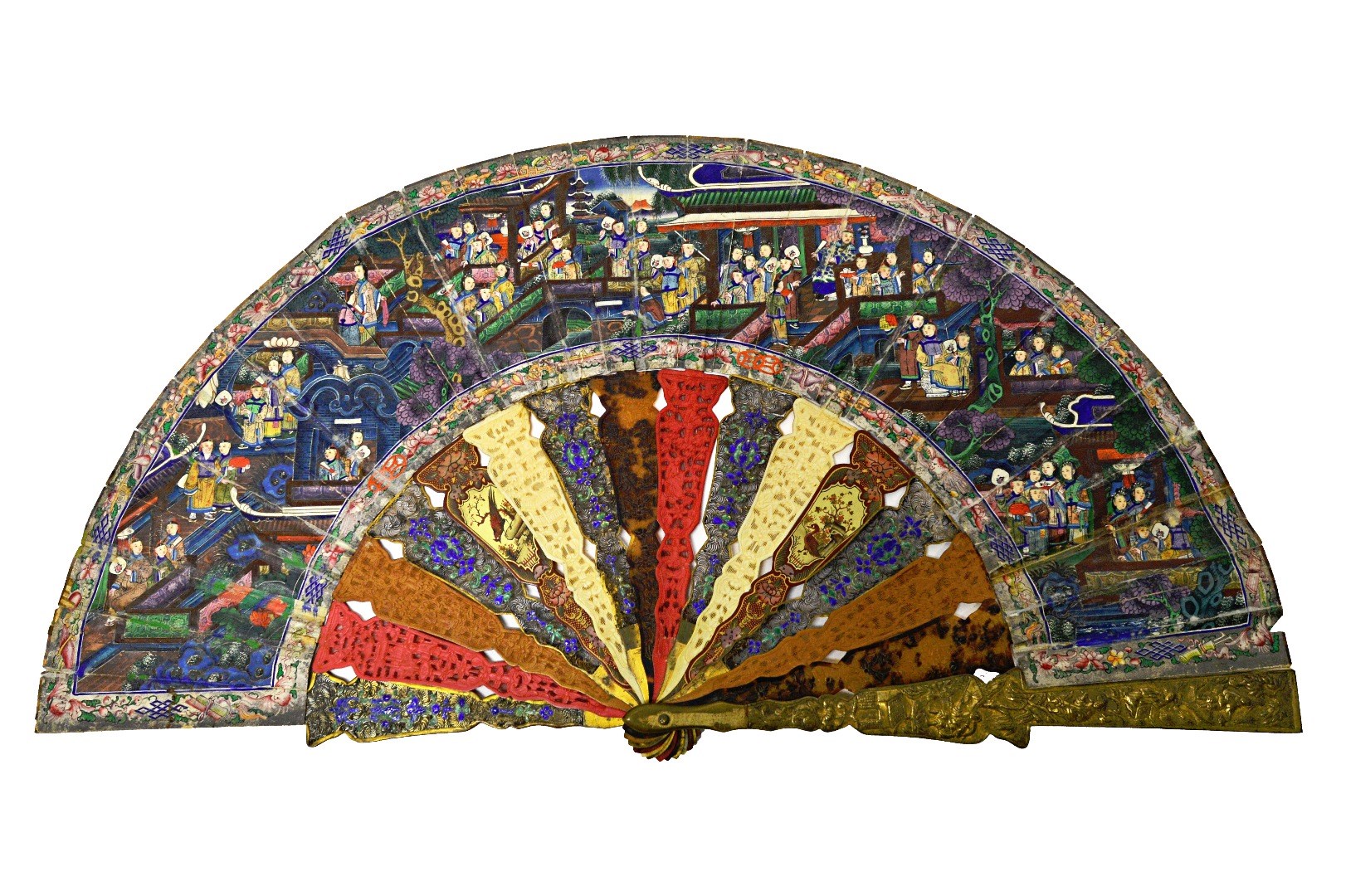 Appraisal: A Chinese gilt metal enamel and painted paper fan th