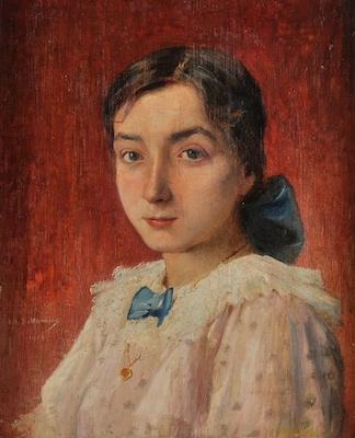 Appraisal: Albert Bettanier French - Portrait of a young woman Oil