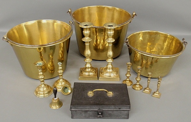 Appraisal: - Group of brassware- buckets largest h x dia pairs