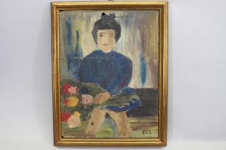 Appraisal: European School th C Portrait of Girl W Flowers European