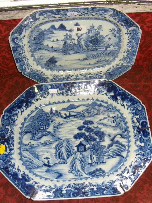 Appraisal: Two th century oriental blue and white meat plates of