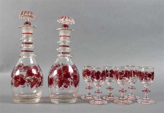 Appraisal: Bohemian ruby stained colorless glass -piece cordial set first half-