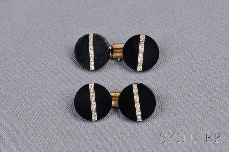 Appraisal: Art Deco Onyx and Diamond Cuff Links each double link