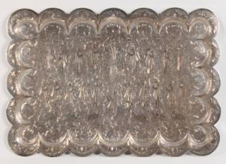 Appraisal: PROFUSELY ENGRAVED MIDDLE EASTERN DESIGNED SILVER TRAY ACID TESTED APPEARS