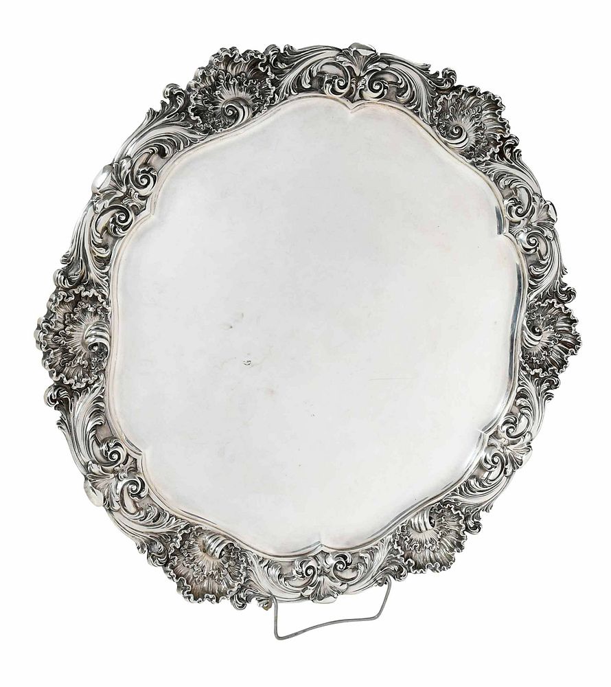 Appraisal: Large Victorian English Silver Tray London round with ornate shell