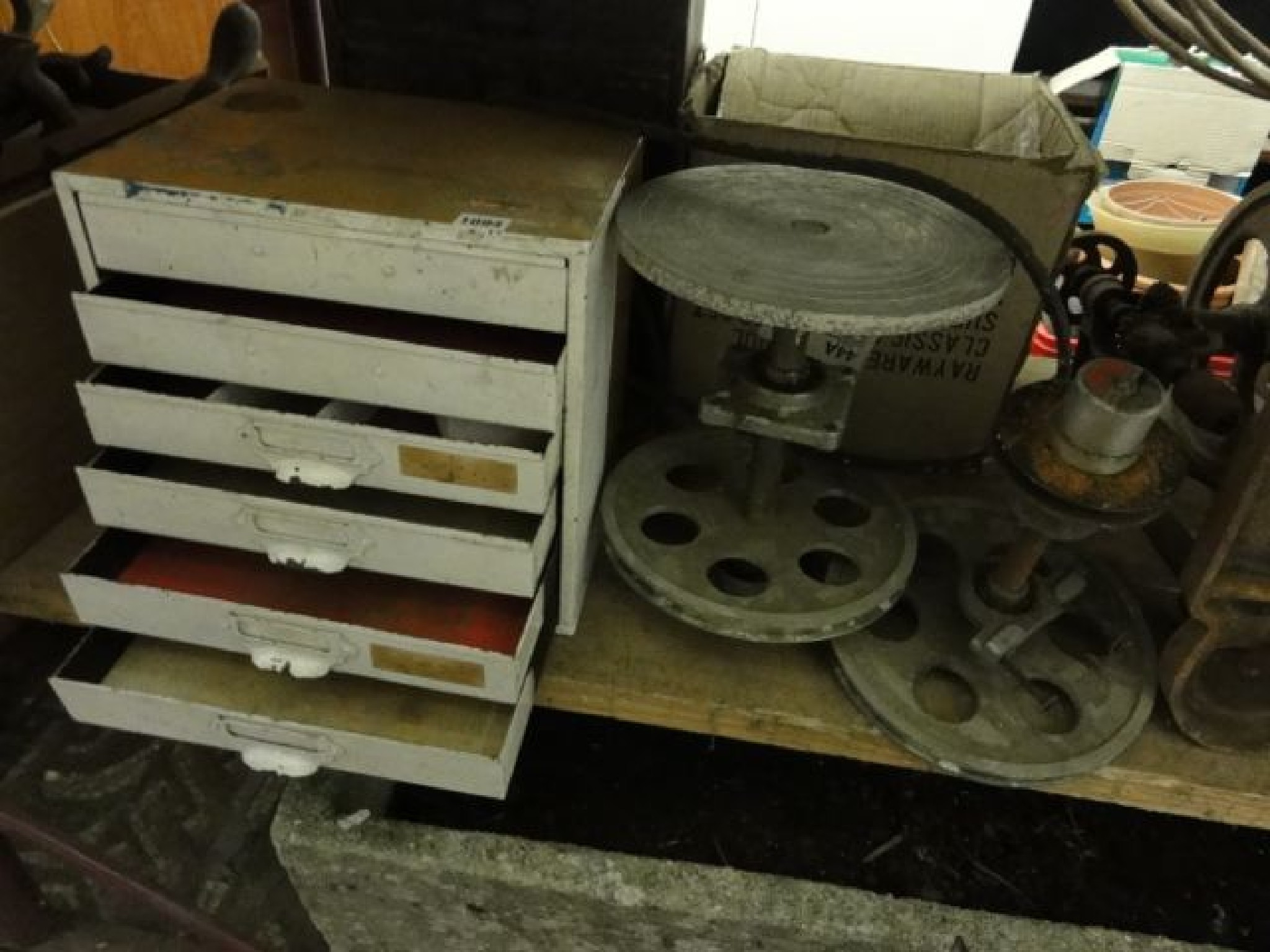 Appraisal: Two index filing drawers together with a Pickaudor potters wheel