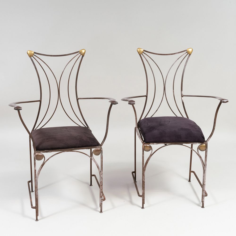 Appraisal: Pair of Art Nouveau Style Wrought Iron and Parcel Gilt