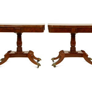 Appraisal: A Pair of Regency Flame Mahogany Flip-Top Games Tables TH