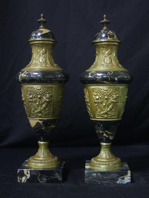 Appraisal: PAIR OF FRENCH GILT-BRONZE MARBLE VASES In the Louis XVI