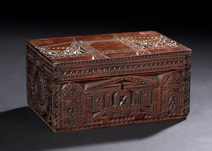 Appraisal: Northern European Chip-Carved Mahogany and Mixed Woods Desk Box third