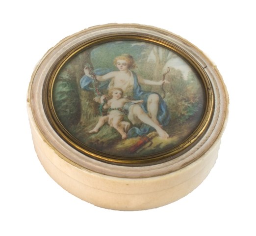 Appraisal: A circular ivory box and cover probably French the cover