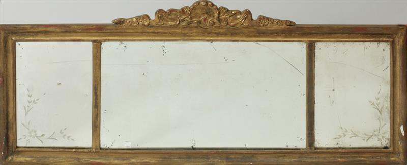 Appraisal: Victorian Giltwood Three-Part Overmantel Mirror With etched glass x in