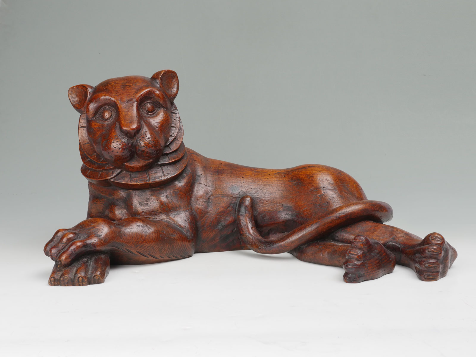 Appraisal: FOLK ART OAK CARVED LION '' in height '' in