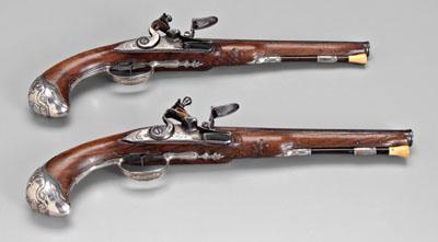 Appraisal: Pair French flintlock pistols tapered - in barrels with gold