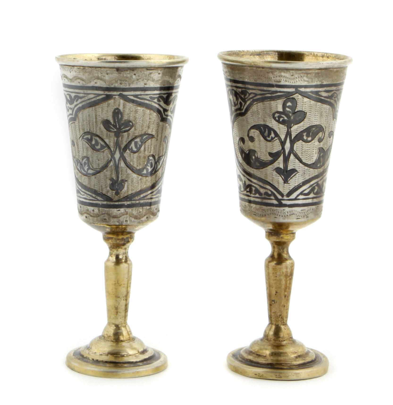 Appraisal: A set of six Russian standard silver and niello stemmed