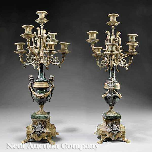 Appraisal: A Pair of Antique Louis XVI-Style Gilt and Patinated Bronze-Mounted