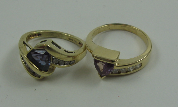 Appraisal: TWO DIAMOND AND YELLOW GOLD RINGS one set with a