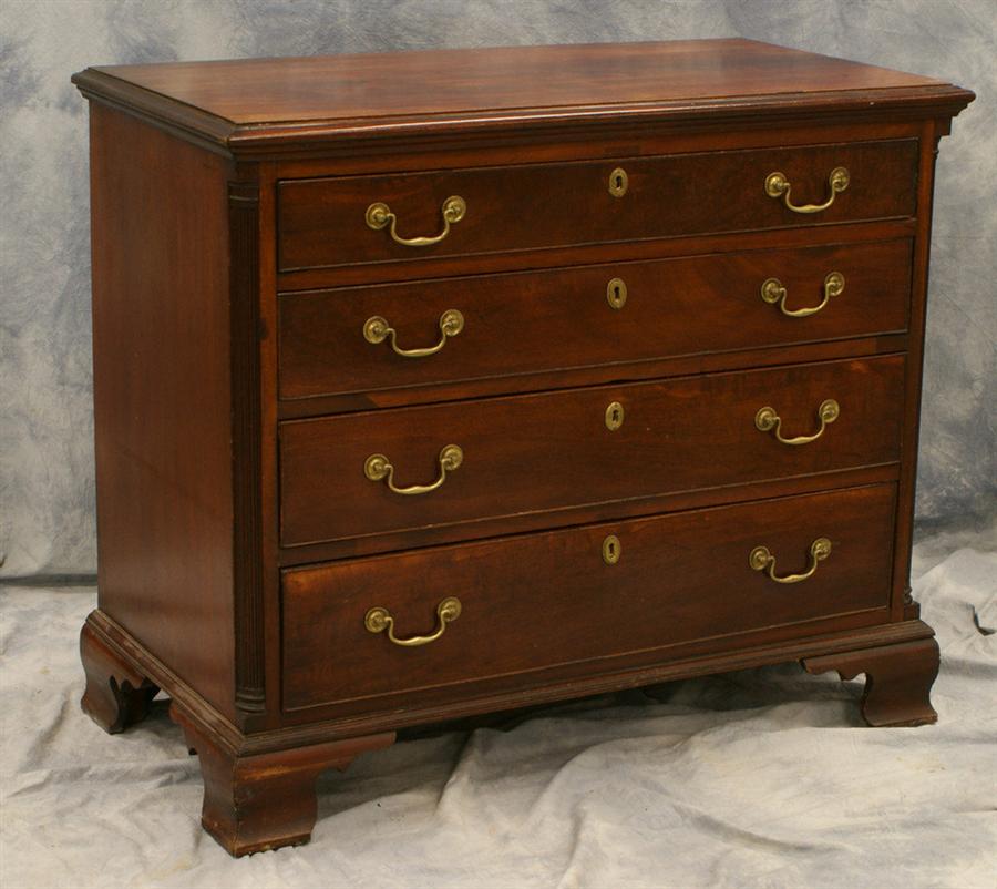 Appraisal: Mahogany Philadelphia Chippendale drawer bureau with fluted columns beaded drawers