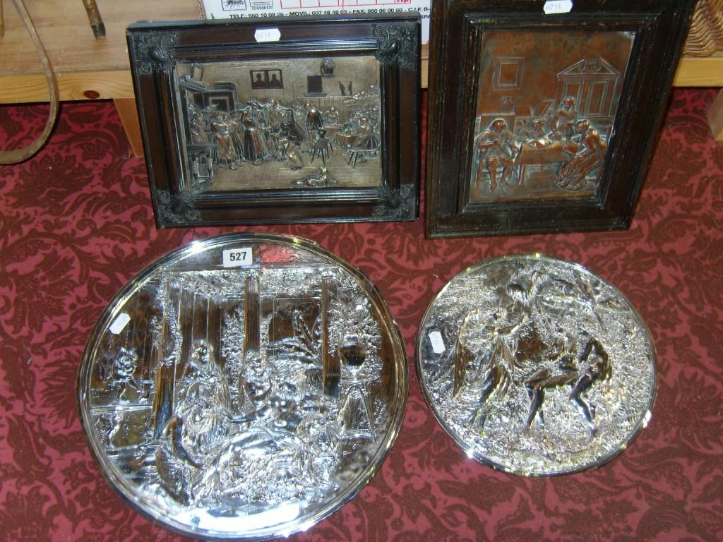 Appraisal: Two silver plated relief moulded roundels one depicting a classical