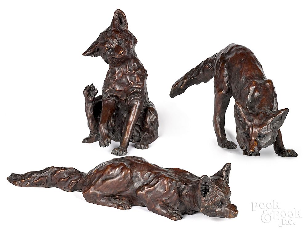 Appraisal: Carrie Quade three bronze foxes Carrie Quade American th st