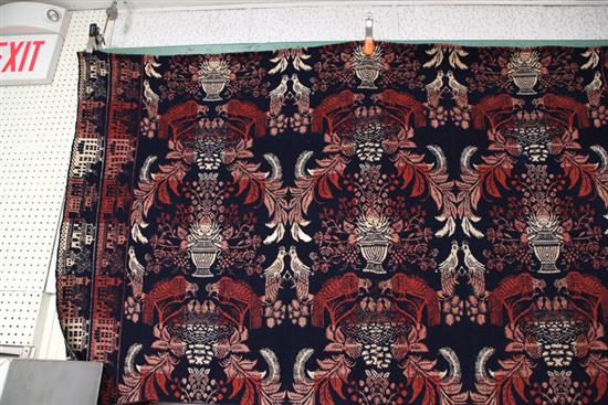 Appraisal: COVERLET Dark blue ground with birds urn and foliate decoration