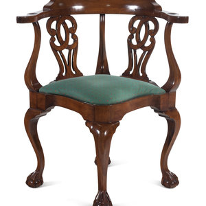 Appraisal: A George II Style Mahogany Corner Chair th Century Height