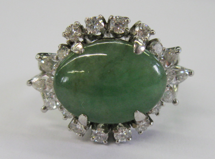 Appraisal: Platinum Jade and Diamond Lady's Ring composed of a central