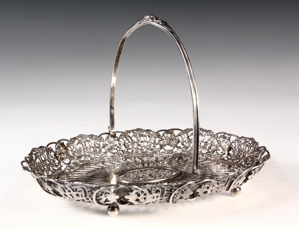 Appraisal: STERLING BASKET - Reticulated Oval Sterling Silver Cupid Basket early