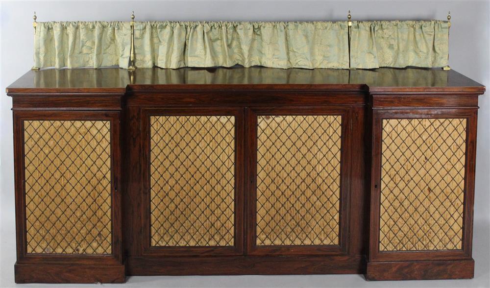 Appraisal: REGENCY STYLE RECTANGULAR SIDEBOARD WITH BRASS GRILL FRONT AND BRASS